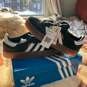 adidas Black and White Samba Platform Sneakers with Gum Sole